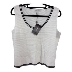 NWT St. John Sport Essentials White Knit Tank with Black Trim Sz L
